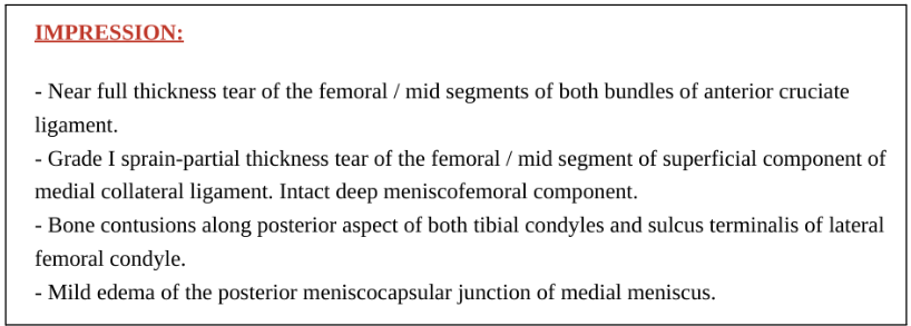 MRI report ACL